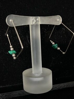 Sterling Silver Hoop Earrings with Green Bead Accent